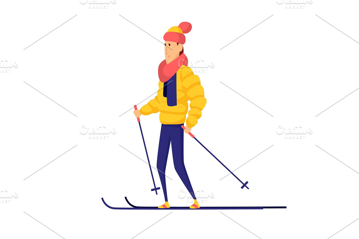 Vector men skier. Male skiing in Illustrations - product preview 8