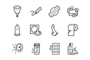 Gynaecology and hygiene icon set