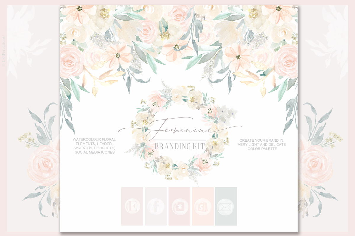 Feminine. Nude & Blush Pink Flowers. in Illustrations - product preview 8