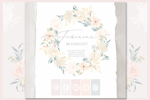 Feminine. Nude & Blush Pink Flowers. in Illustrations - product preview 3