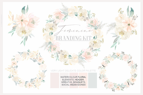 Feminine. Nude & Blush Pink Flowers. in Illustrations - product preview 6