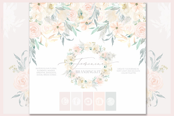 Feminine. Nude & Blush Pink Flowers. in Illustrations - product preview 7