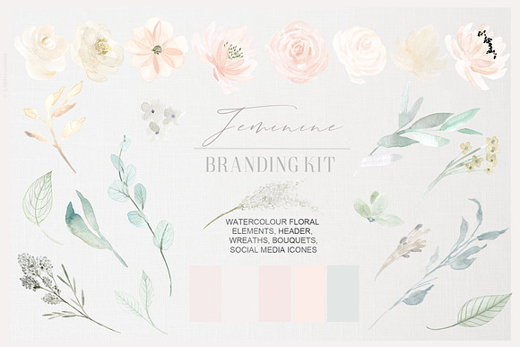Feminine. Nude & Blush Pink Flowers. in Illustrations - product preview 9