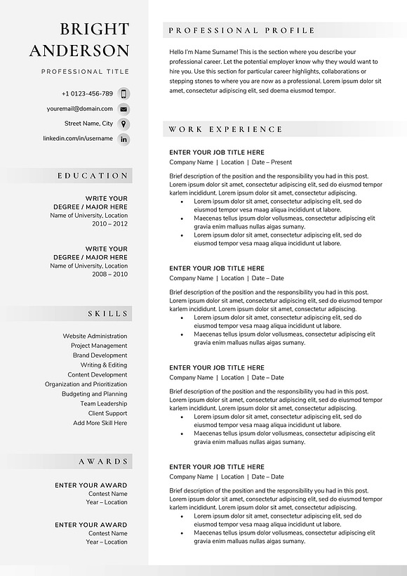 Resume/CV - BRIGHT in Resume Templates - product preview 4