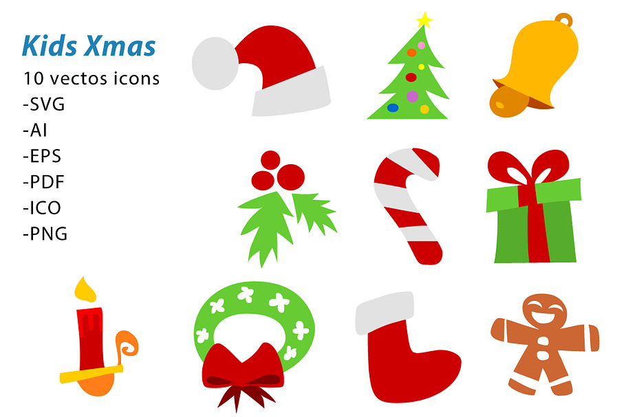 Kids Vector Flat Christmas Icons
