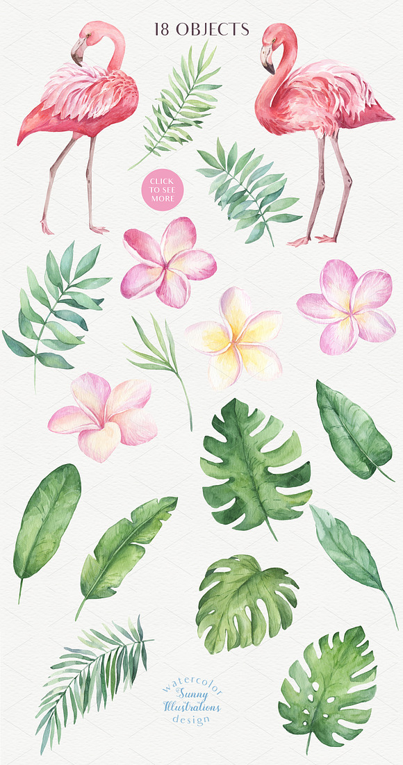 Tropical Blossom Watercolor Set in Illustrations - product preview 1