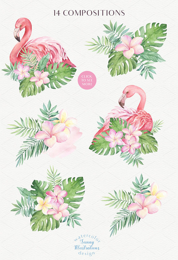 Tropical Blossom Watercolor Set in Illustrations - product preview 2