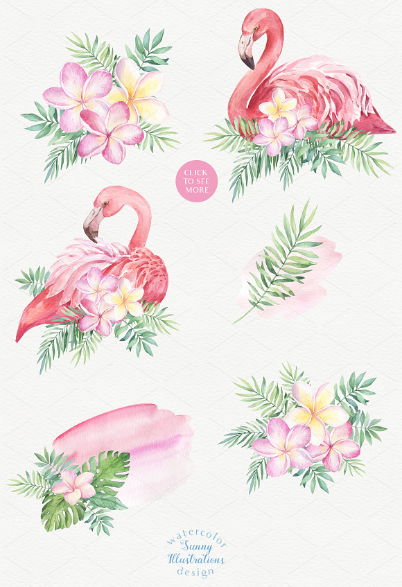 Tropical Blossom Watercolor Set in Illustrations - product preview 3