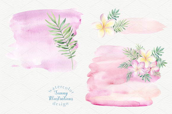 Tropical Blossom Watercolor Set in Illustrations - product preview 4