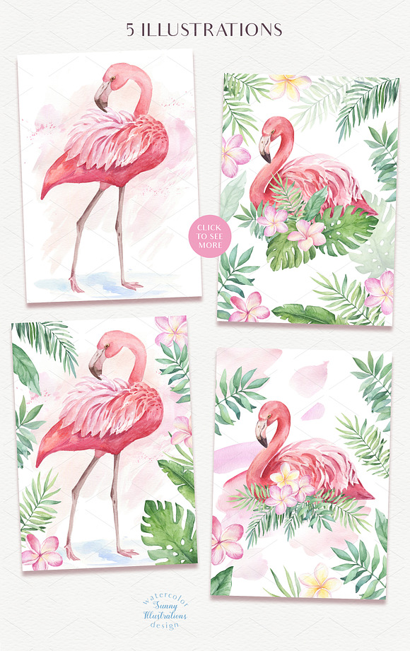 Tropical Blossom Watercolor Set in Illustrations - product preview 5