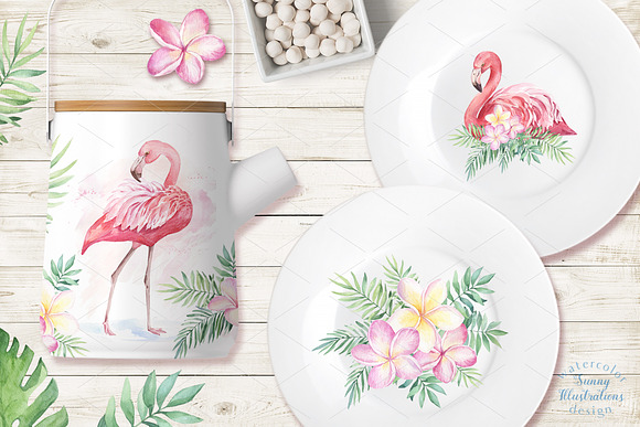 Tropical Blossom Watercolor Set in Illustrations - product preview 9
