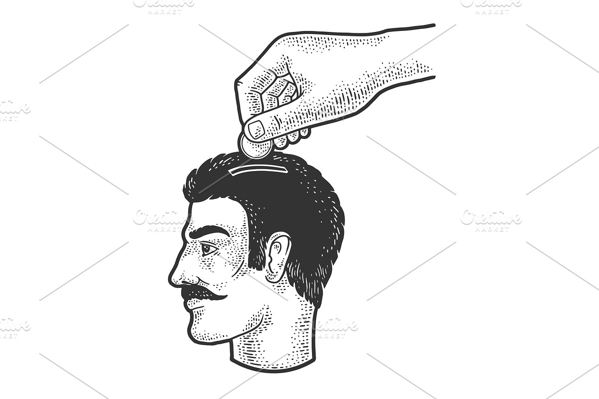 hand puts coin in head sketch vector in Illustrations - product preview 8