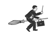 businessman on broom sketch vector