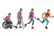 Evolution of rehabilitation. man leg