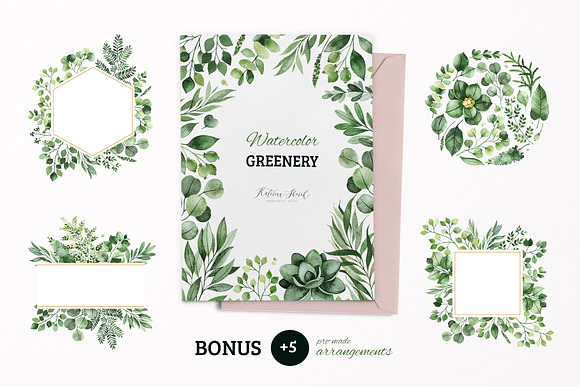 Watercolor Greenery in Illustrations - product preview 1