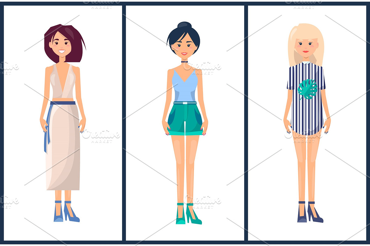 Set of Women in modern Summer Mode in Illustrations - product preview 8