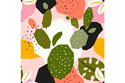 Trendy tropical paper collage with