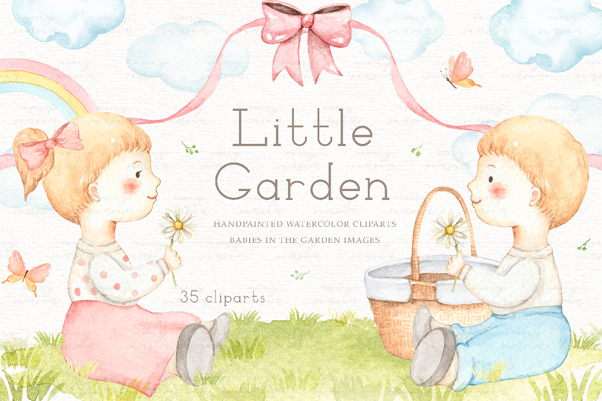 Little Garden Watercolor Clip Arts in Illustrations - product preview 8