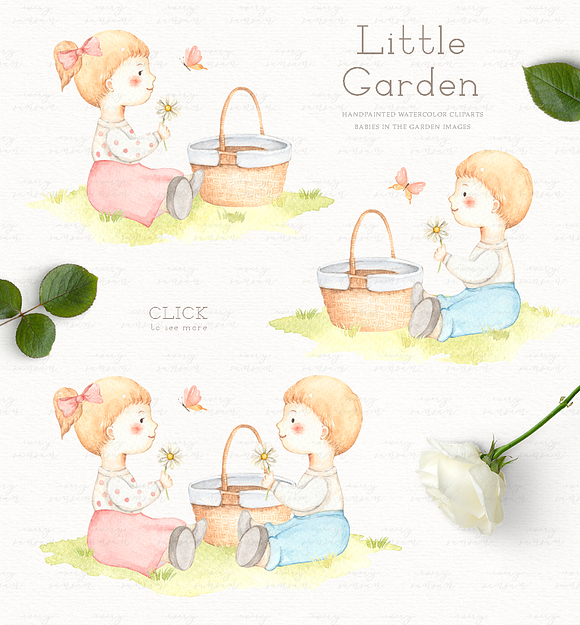 Little Garden Watercolor Clip Arts in Illustrations - product preview 2