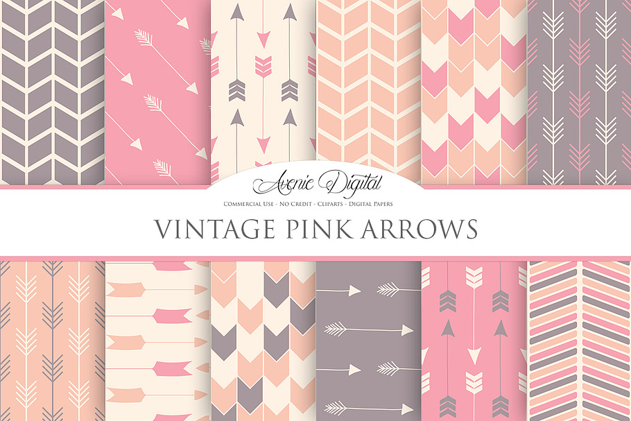 Pink Vintage Arrows Digital Paper