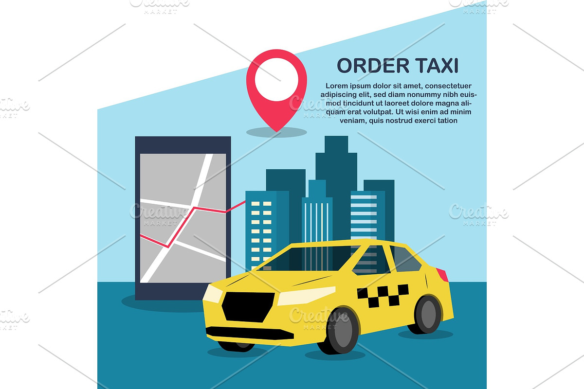 Order mobile taxi through smartphone in Illustrations - product preview 8