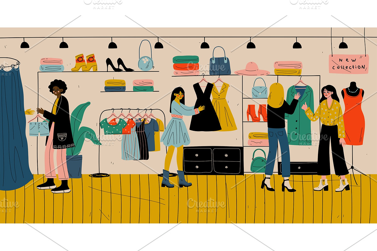 People shopping in retail store in Illustrations - product preview 8