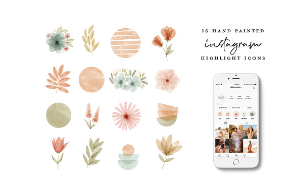 64 Watercolor Instagram Highlights in Illustrations - product preview 3