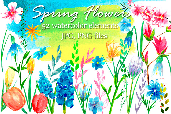 Spring flowers watercolor clipart in Illustrations - product preview 1