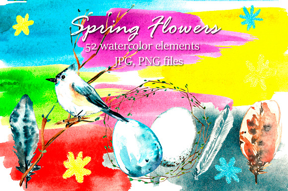 Spring flowers watercolor clipart in Illustrations - product preview 2