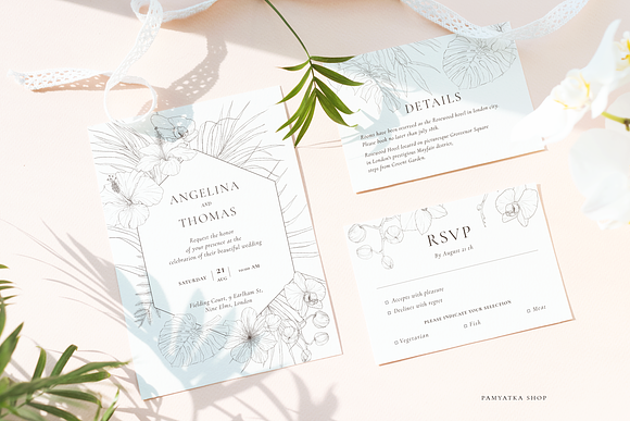 Tropical paradise. Line art set in Illustrations - product preview 6