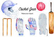 Watercolor Sport Cricket Gear