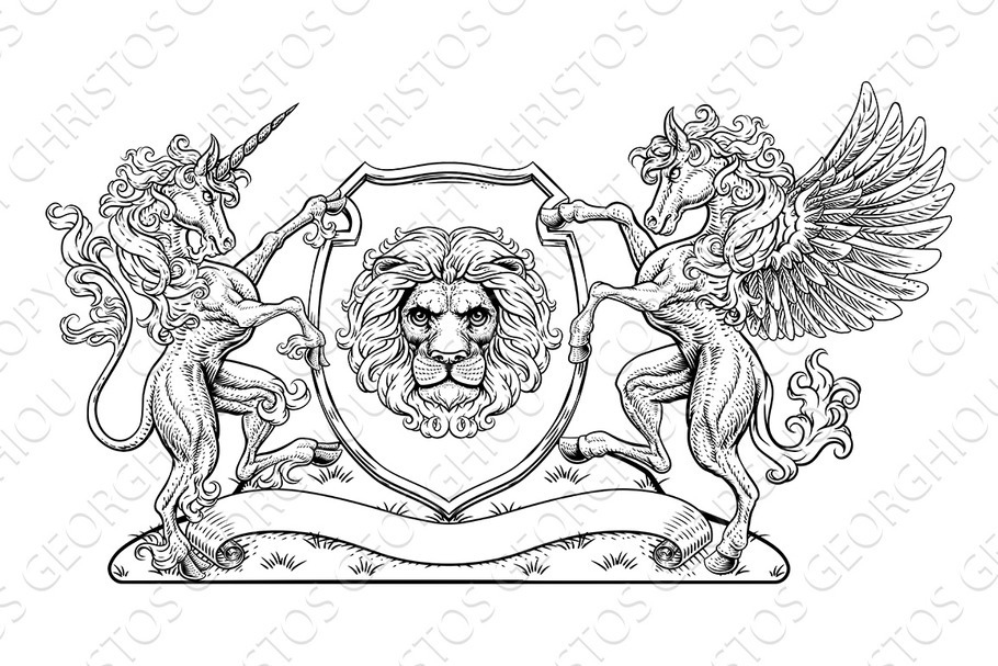 Crest Pegasus Unicorn Coat of Arms in Illustrations - product preview 8