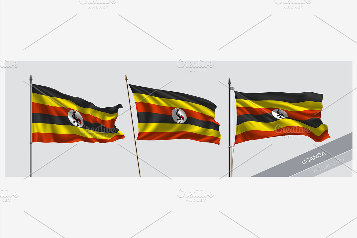 Set of Uganda waving flag vector in Illustrations - product preview 8