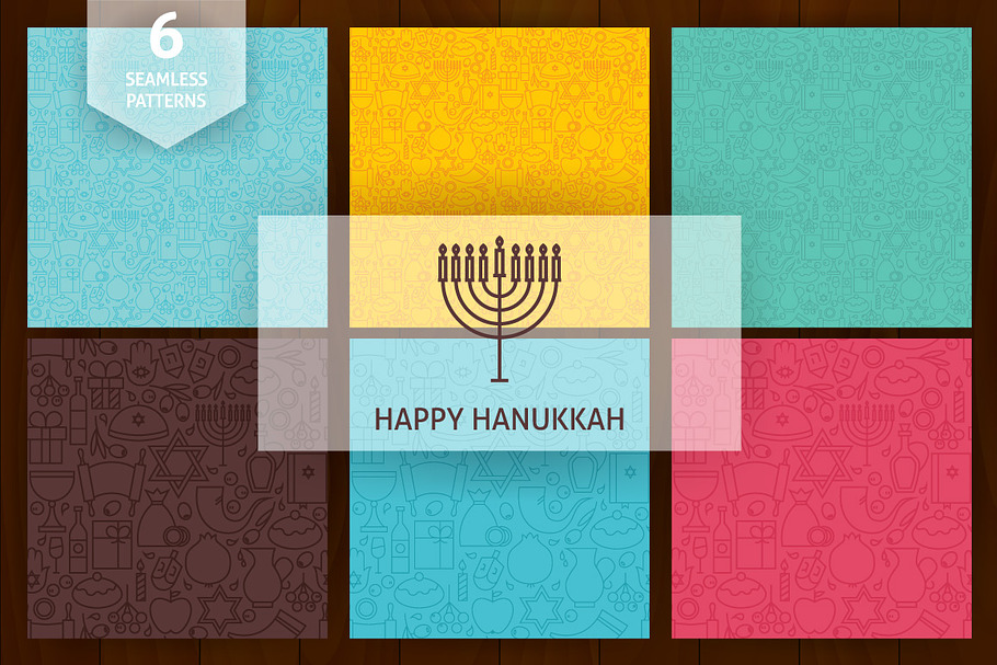Hanukkah Line Art Seamless Patterns