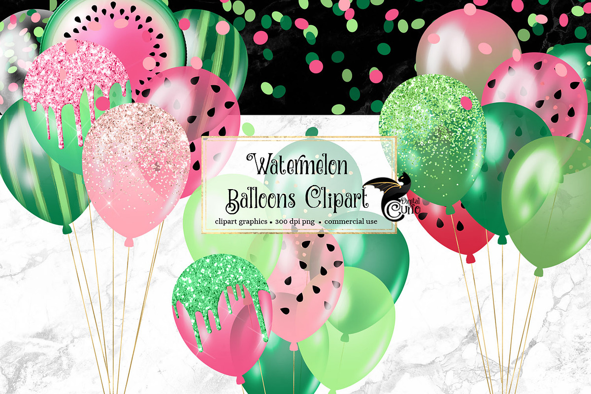 Watermelon Balloons Clipart in Illustrations - product preview 8