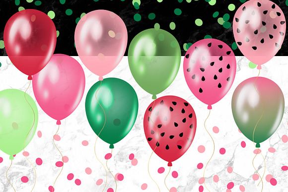 Watermelon Balloons Clipart in Illustrations - product preview 2