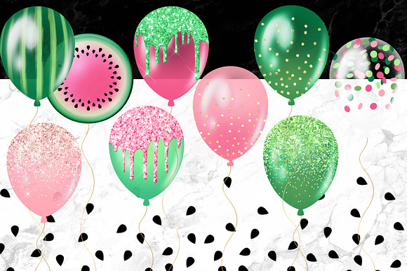 Watermelon Balloons Clipart in Illustrations - product preview 3