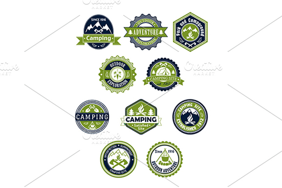 Camping and travel icons or badges in Graphics - product preview 8