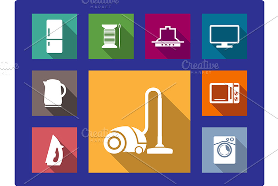 Household equipment flat icons set in Graphics - product preview 8