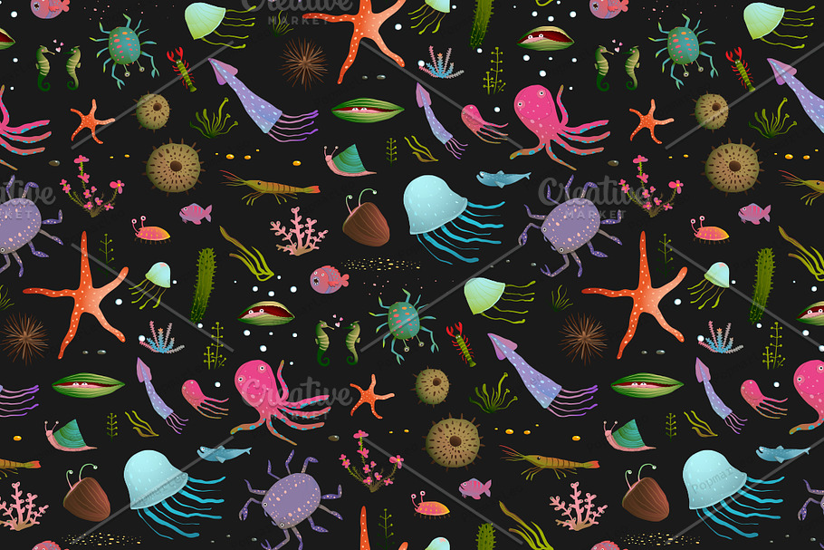 Sea Life Seamless Pattern Background