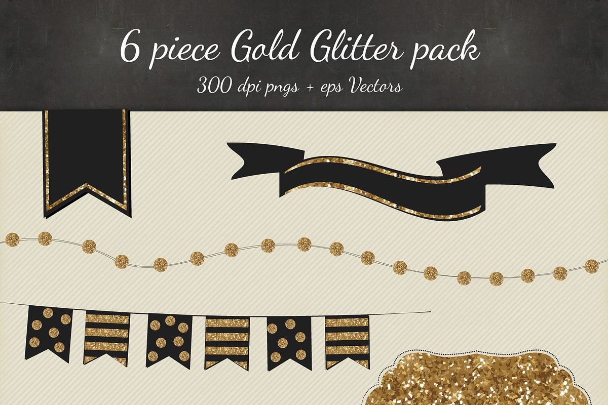 Gold Glitter Vectro PNG 6 Pack in Graphics - product preview 8