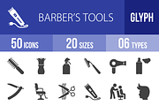 50 Barber’s Tools Glyph Icons