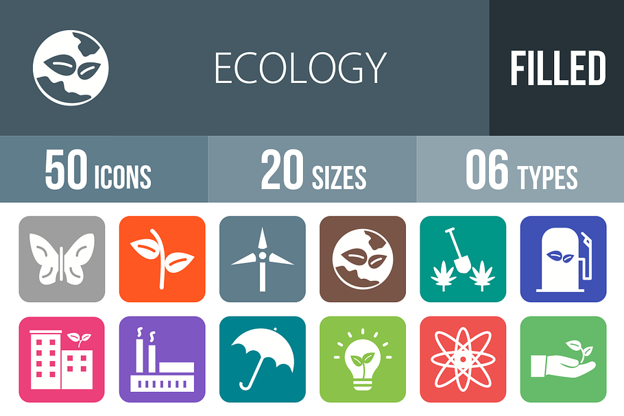 50 Ecology Flat Round Corner Icons