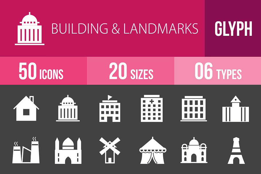 50 Building&Landmarks Glyph Inverted