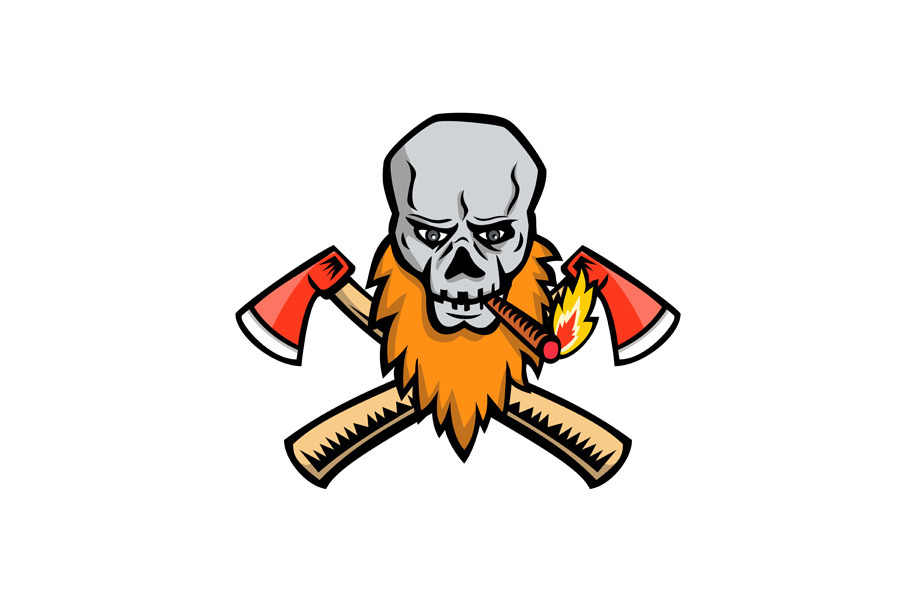 Bearded Skull Crossed Axe Mascot