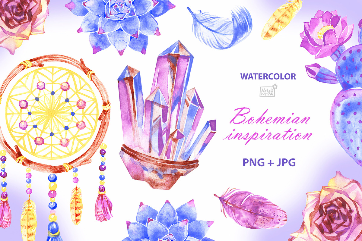 Boho watercolor cliparts in Illustrations - product preview 8