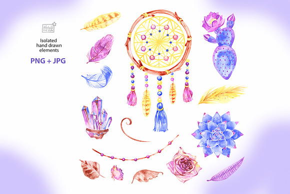 Boho watercolor cliparts in Illustrations - product preview 1