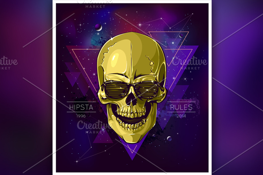 Hipster Skull Illustration in Illustrations - product preview 8