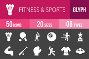 50 Fitness & Sports Glyph Inverted