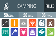 50 Camping Flat Round Corner Icons